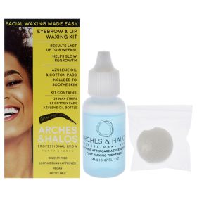 Eyebrow and Lip Waxing Kit by Arches and Halos for Women - 50 Pc 24 Wax Strips, 25 Cotton Pads, 0.47oz Azulene Oil