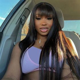 30 Inch 3X1 Middle Part Lace Human Hair Wig With Bangs For Women Straight Brazilian Wigs On Sale Cheap Fringe Short Bob Wigs (Stretched Length: 12inches Bob Wig, Hair Color, Lace Wig Type, Density: 3X1 Lace Wig, 3x1 Lace Wig, 180 Density)