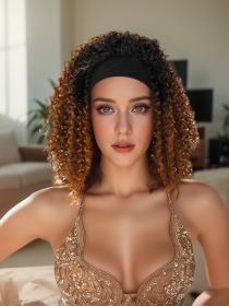 Especially Yours 16" Curly Headband Wig - Natural Spiral Curls, Bouncy Volume, Comfy Stretch Band, Runway Black (Color: Black and Strawberry Blonde)