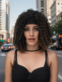 Especially Yours 16" Curly Headband Wig - Natural Spiral Curls, Bouncy Volume, Comfy Stretch Band, Runway Black (Color: Black and brown)